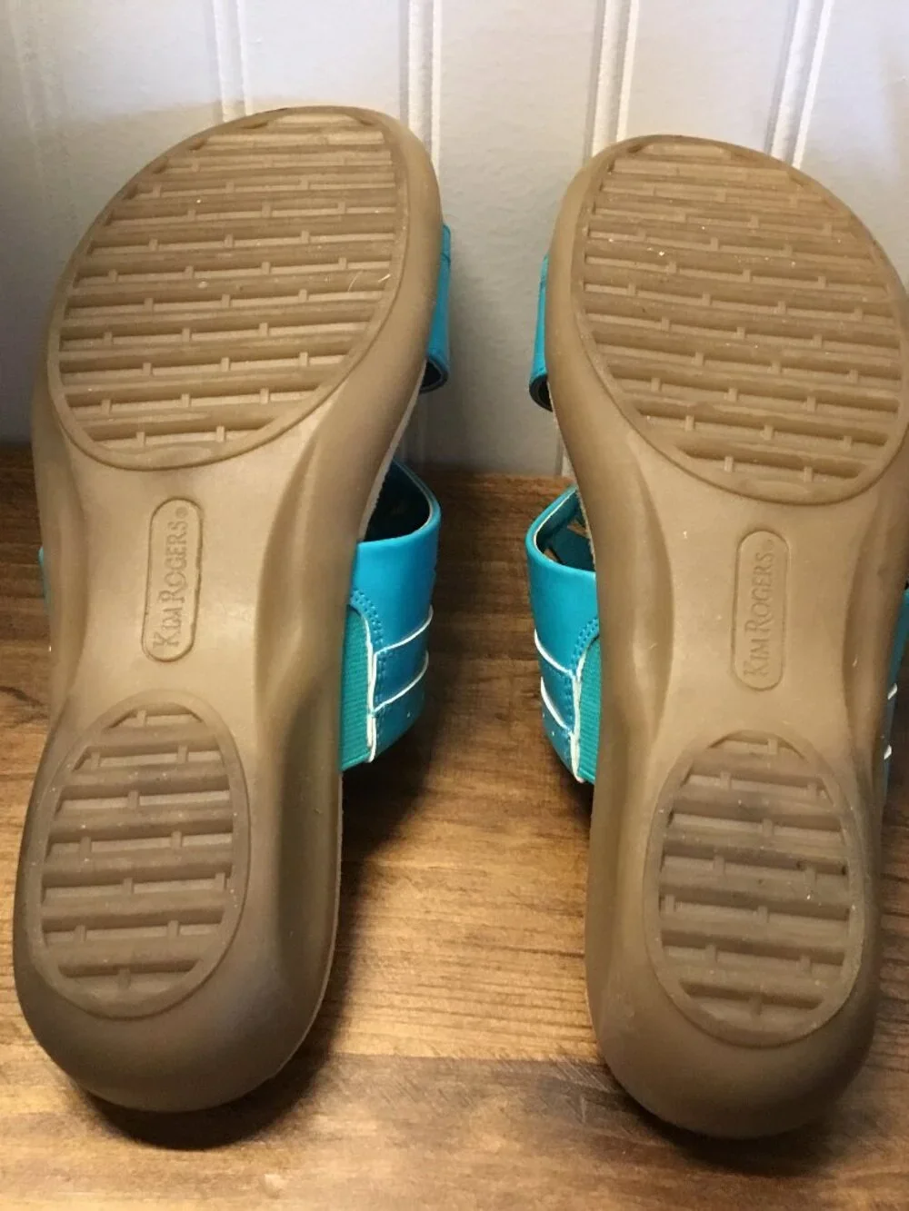 Kim Rogers - Turquoise Comfort Sandals - Ultra Comfort Wedge Slides - Size 8.5 M - Picture 8 of 9